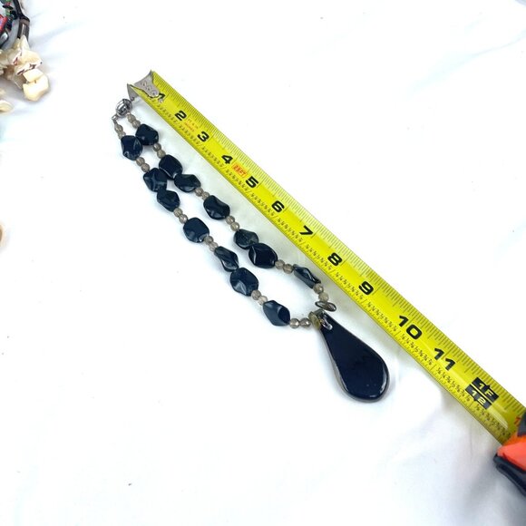 Murano Style Art Glass Pendant Necklace Black Beads Gold Foil Chunky Statement - Picture 6 of 6